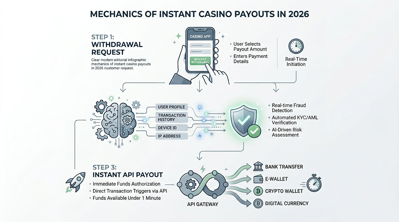 Infografika przedstawiająca proces błyskawicznych wypłat w kasynach online 2026